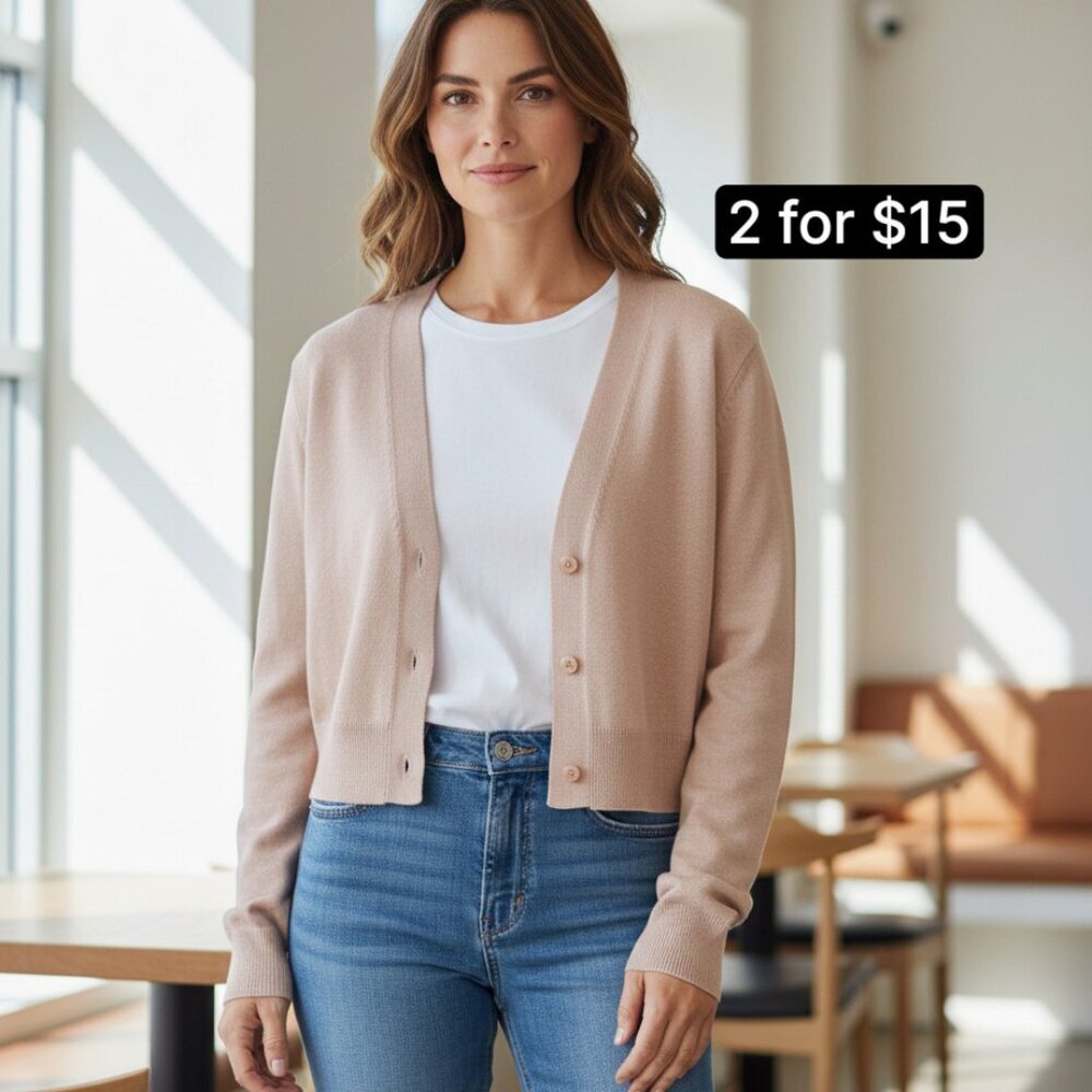 Grace Karen NWOT Knit Cropped Button Up Lightweight Cardigan Sweater